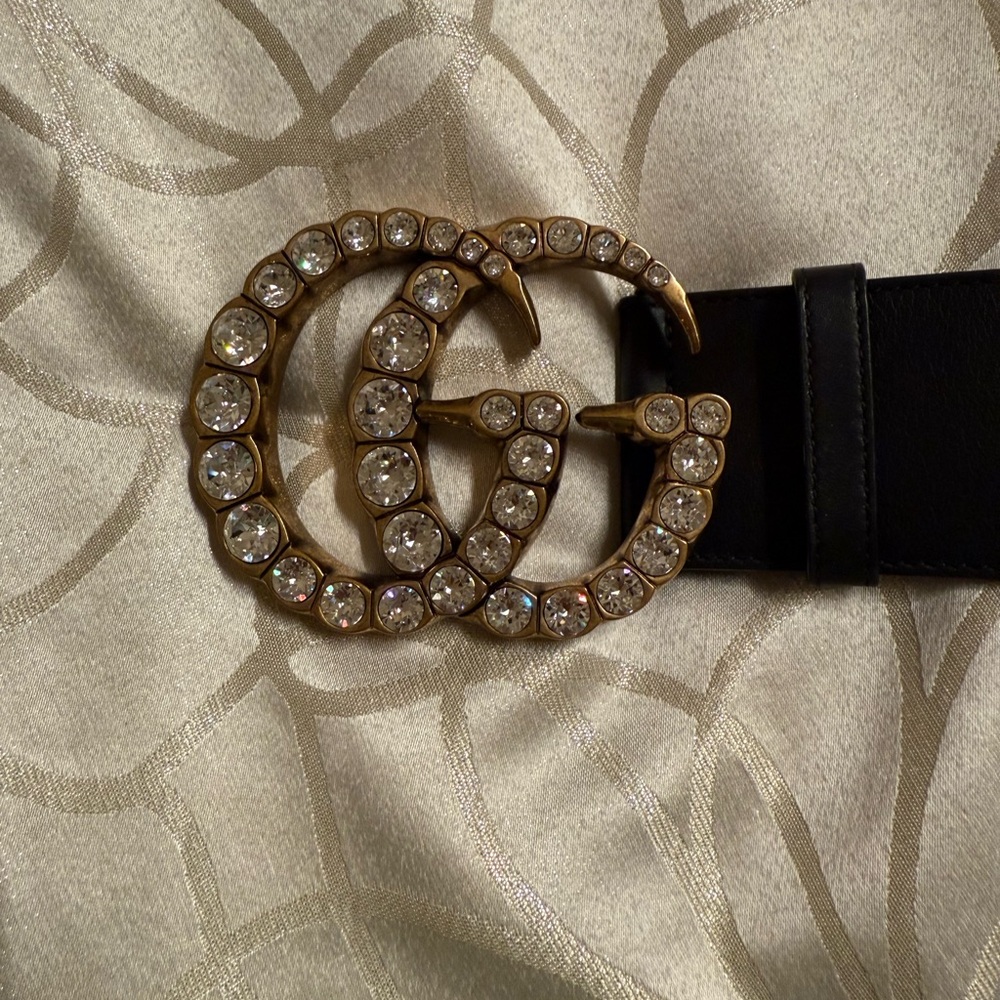 Gucci Gold Crystal Black Belt